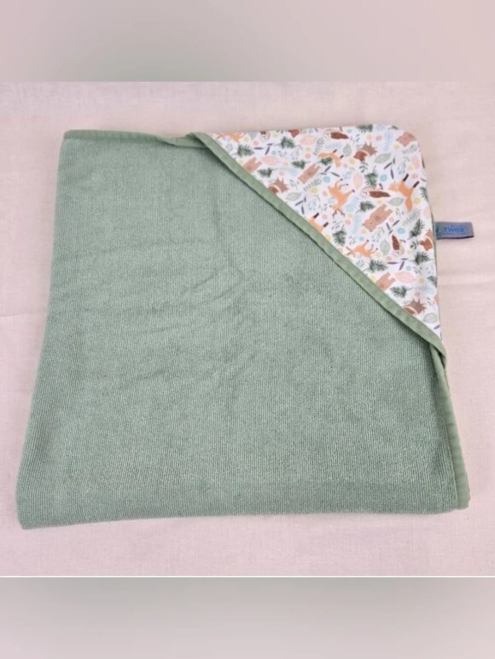 Norwex Kids Hooded Bath Towel - Sage Green Hooded Towel with Woodland Print